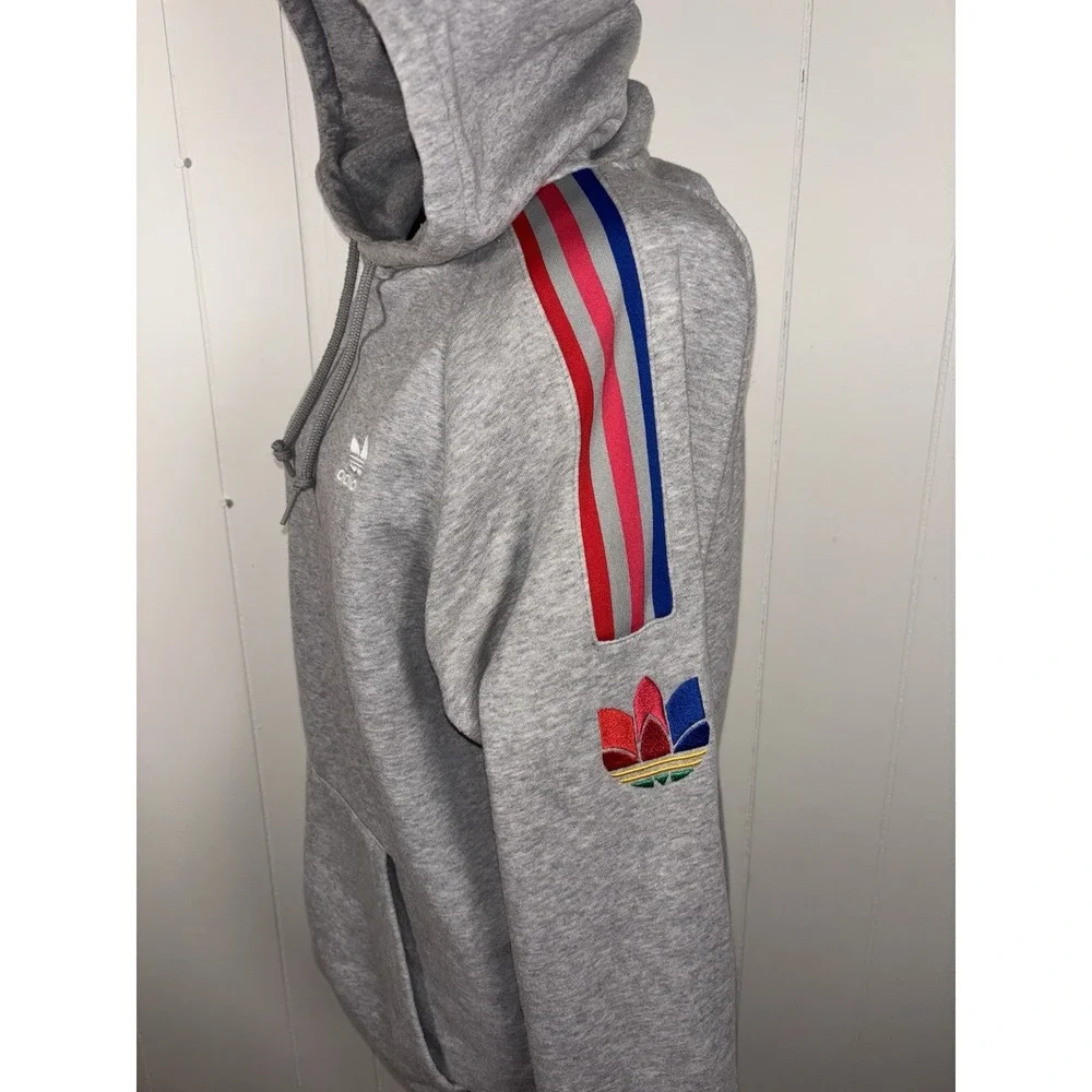 Adidas Originals retro Gray Red Men's 3D Trefoil 3-Stripe Colors Hoodie Mens S